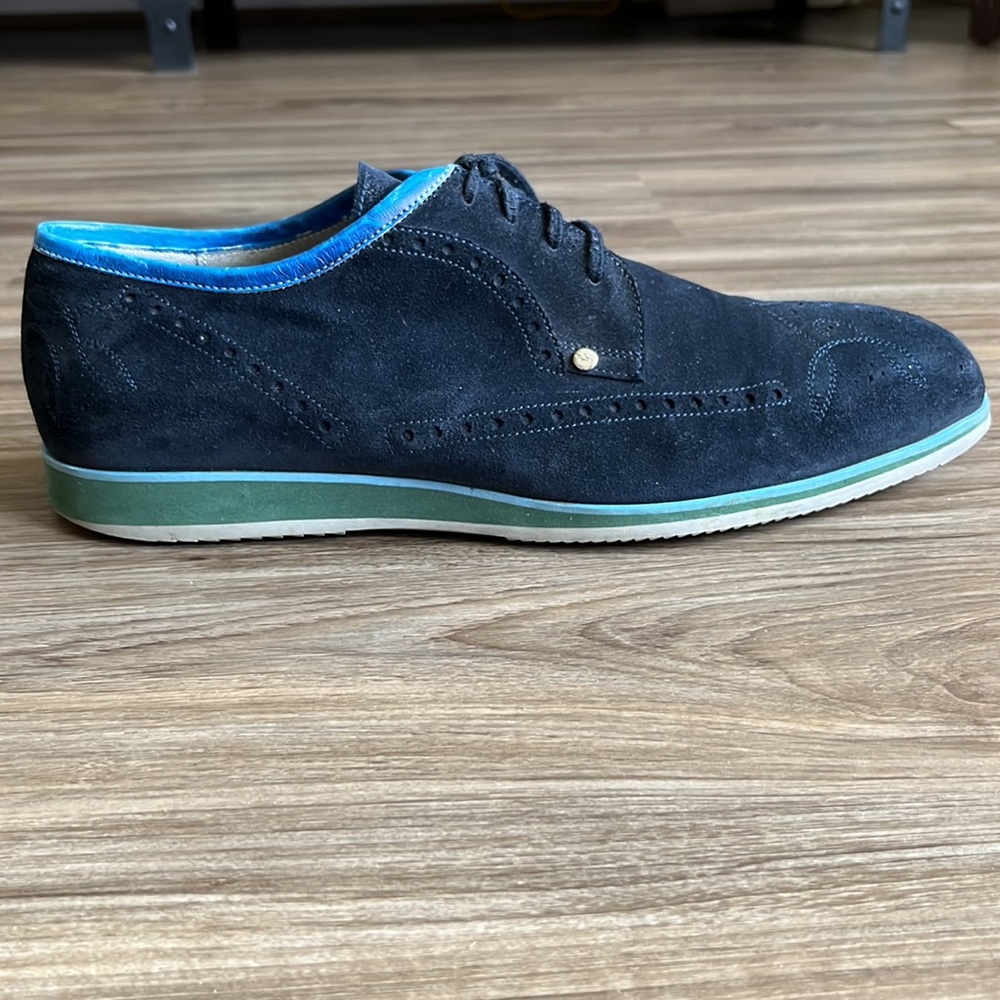 Cesare Paciotti Blue Suede Wing Tip Laced Up 8.5